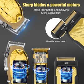 LQT Professional Hair Clipper Set for Men Electric Shaver Razor Cordless Hair Cutting Barber Clippers Beard Trimmer Men’s Grooming Kit Gifts for him (Gold)