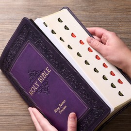 KJV Study Bible, Large Print King James Version Holy Bible, Thumb Tabs, Ribbons, Faux Leather Purple Two-tone Debossed (KJV Study Editions LP)