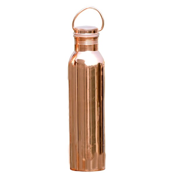 HealthGoodsIn - Pure Copper (99.74%) Water Bottle with Carrying Handle | Seamless Leakproof Ayurvedic Water Bottle 600 Ml (20.28 Fluid Ounce)
