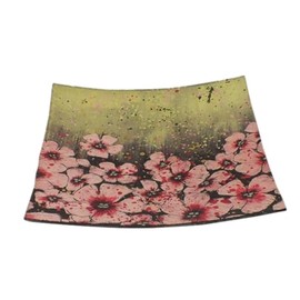 Pink Poppies - Square Decorative Glass Lacquerware Plate - Pink, Green, Grey - 29 cm