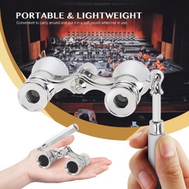 Aomekie Opera Glasses Binoculars 3X25 Lorgnette Theater Glasses Mini Binocular Compact with Handle for Adults Kids Women in Musical Concert?Silver?