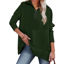Dokotoo Womens Oversized Sweatshirt Half Zip Pullover Long Sleeve Sweatshirts Quarter Zip Sweaters Tops for Women Teen Girls Fall Jackets Winter Outfits Clothes Blackish Green Large