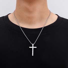 Fiusem Cross Necklace for Men, Inspirational Bible Verse American Flag Cross Chain, Stainless Steel Mens Necklace, 22" Silver Tone Box Chain WITH GOD ALL THINGS ARE POSSIBLE