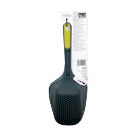Joseph Joseph Scoop Plus Colander, Spoon Drainer/Strainer, Scoop, Drain and Serve, heat resistant up to 200°C (392°F), Dishwasher safe, Large, Grey/Green