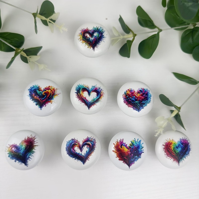 Lasyman 1.5" 8PCS Colorful Ceramic Cute Heart Knob Nursery Kid