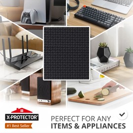 X-Protector Rubber Sheet - 4 PCS Non Slip Pads 4 x 5 - Black Anti Skid Pads - Universal Self-Adhesive Rubber Grips - Premium Feet for Keyboard, Appliances