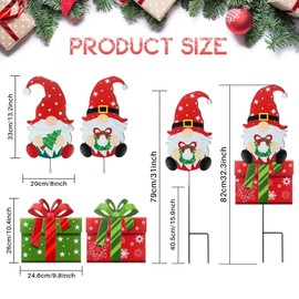 YLOLUL 4 Pack Christmas Gnomes Garden Stakes Metal Xmas Stacked Yard Signs for Outdoor Decorations Santa Gnomes Gift Box Decorative Stakes Holiday New Year Winter Decor for Lawn Pathway Patio