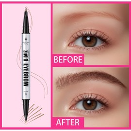 Eyebrow Pen, Waterproof 2-in-1 Dual-Ended Microblading Eyebrow Pencil Upgraded Eye Brow Pen with 2 Fork Tip for Natural-Looking Hair-Like Defined Brows, Last All-Day (Light Brown)