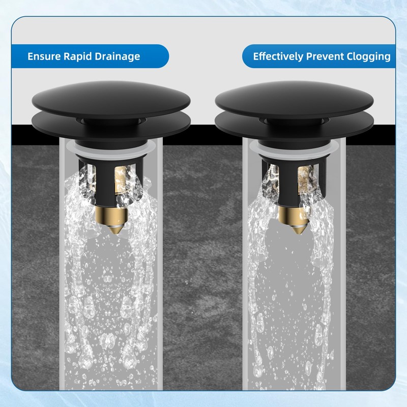 iFealClear Universal Black Bathroom Sink Stopper, Metal Pop Up Sink