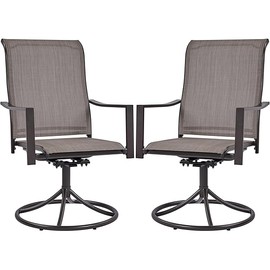 Yaheetech Outdoor Patio Swivel Chairs, Set of 2 Rocker Dining Chairs with Texteline Fabric and Metal Frame for Lawn Deck Backyard, Brown