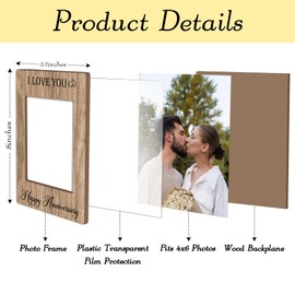 DOIUCRO Couple Picture Frame Love Picture Frame, 4x6 Wooden Frame with Stand, Marriage Gifts Couples Gifts for Anniversary, Home Office Desk Happy Anniversary Decorations -43