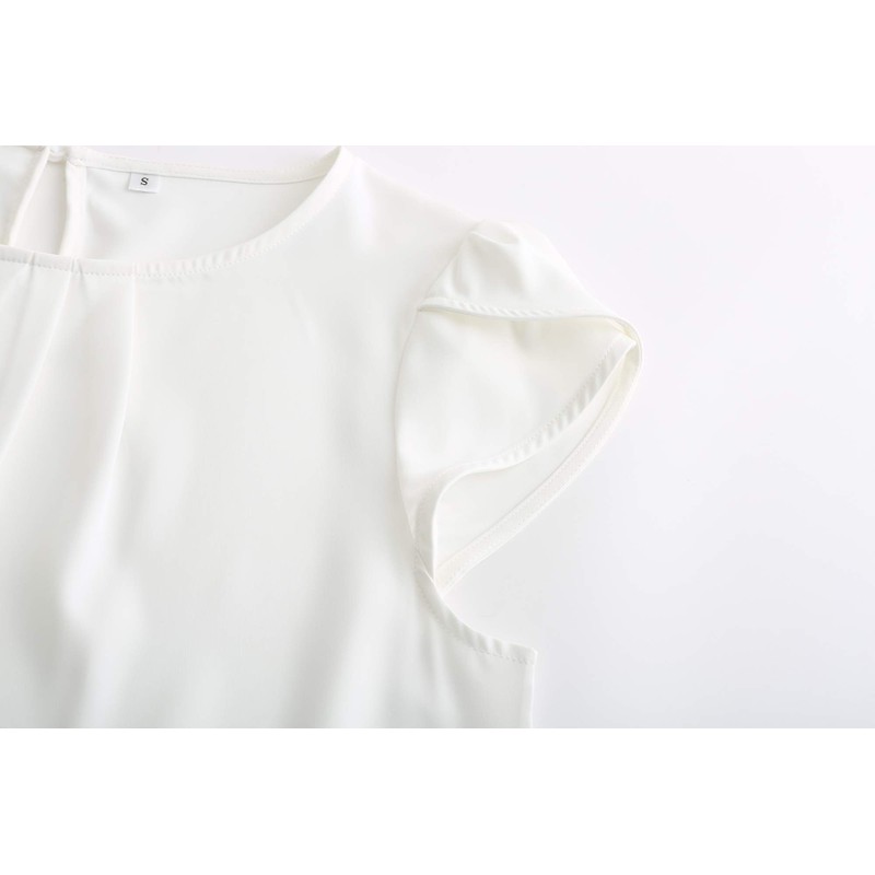 TASAMO Women Chiffon Blouse Round Neck Short Sleeve Top Shirts