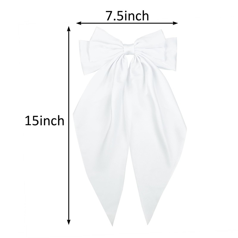 JGQUR White Hair Bows Large Satin Hair Bow Clips for