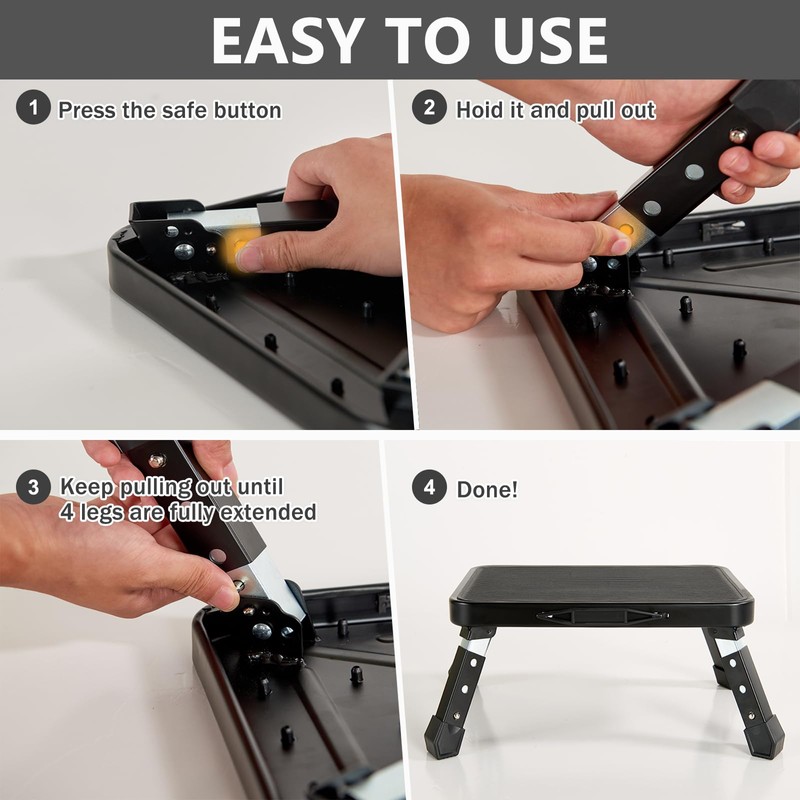 Folding Step Stool, Height Adjustable 1- Step 330lbs, Sturdy Portable