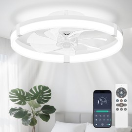 JOFIOS Ceiling Fans with Lights,19.7" Flush Mount Ceiling Fan with Light and Remote,Reversible,3 CCT,6 speeds,Dimmable,Noiseless, White Ceiling Fan for Bedroom, Kitchen,Living Room(Assembly required)