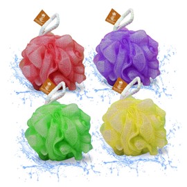 Majestique Bath Shower Loofah Sponge 50g Bath Mesh Pouf Shower Ball Body Scrubber Exfoliating Bath Sponge for Men, Women Unisex - Set of 4
