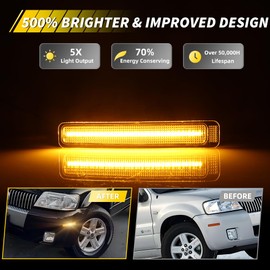 VYNTRAL Front Bumper Reflector Compatible with Mercury Mariner 2005 2006 2007, [IP67 Waterproof] [IP67 Waterproof] Amber LED Front Bumper Reflector, 2 PCS, Clear Lens