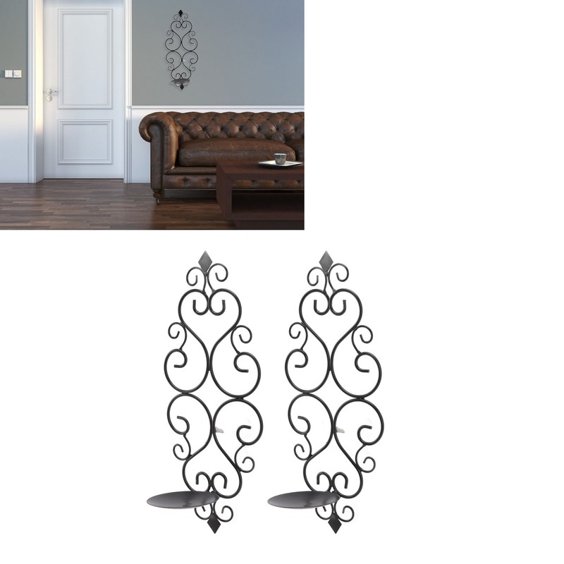 2 Pcs Candle Holder Exquisite Classical Style Black Iron Wall
