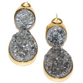 Silver Druzy Agate Stone Tear Drop Earrings Glacier by Zimaya