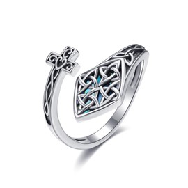 Witch Knot Rings 925 Sterling Silver Abalone Shell Witch Knot Adjustable Rings Cross Jewellery Gift for Women Ladies