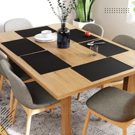 Encasa Ribbed Cotton Placemats (Set of 6), Deep Black, 48 x 33 cm, Over 20 Modern Colours and Woven Designs Washable Fabric Placemats