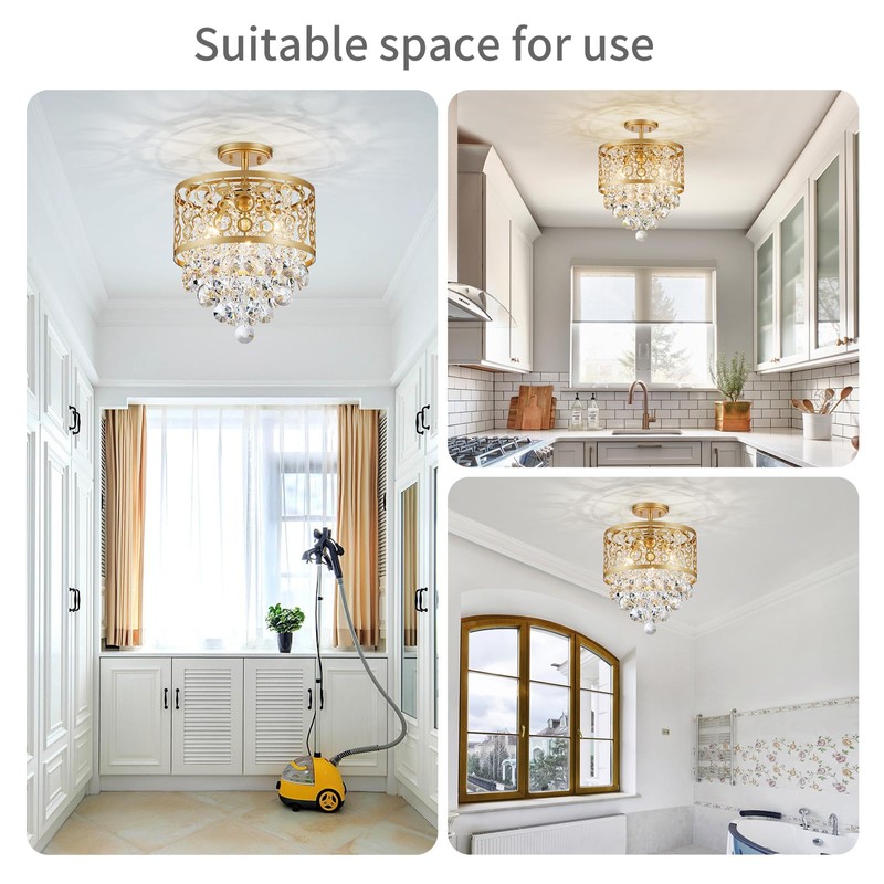WUZUPS Crystal Drum Chandelier Flushmount Ceiling Light Modern Lighting Fixture