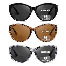 Hubeye Bifocal Reading Sunglasses for Women 3 Packs,UV400 Sun Readers Glasses Outdoor Square Fashion Sunglasses +1.5