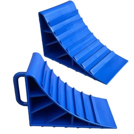 Wheel Chocks With Handles Set of 2 Tyre Saver Brake Stoppers Ridged Wedges for Cars Caravan Horsebox Motorhome (2 Blue Wheel Chocks)