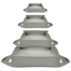 MIQIO® Design Storage Bowls Made of Vegan Leather with Press Studs - 3 + 1 Set - Square Faux Leather Storage Basket for Letters, Keys, Smartphone - Foldable Utensilo Bowl - Grey