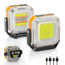 Rechargeable Work Light, 2Pack 1200LM Double-Sided Portable Work Lights with 8 Modes, Magnetic Inspection Light with 1/4" Tripod Mount, 360° Rotatable Stand for Car Repair, Garage, Emergency