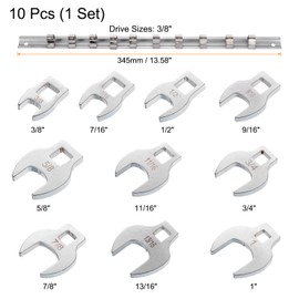 sourcing map 10pcs Drive Crowfoot Wrench Set 3/8" Crowfoot Flare Nut Wrench Set 3/8" - 1" Drive Fractional Crowfoot Wrench with Clip-on Organizer for Mechanics Automotive Repair Work
