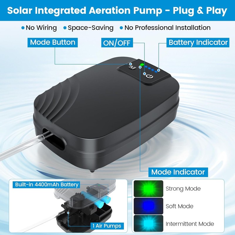 NFESOLAR 4W Solar Pond Aerator with 2200mAh Battery Backup, All-in-One
