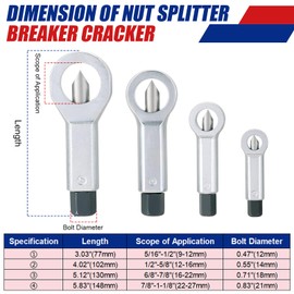 NYXOVA 4PCS Metal Nut Splitter Kit, Heavy Duty Nut Splitter Breaker Cracker, Nut Cracker Remover Extractor Tool with 9-12mm, 12-16mm, 16-22mm, 22-27mm