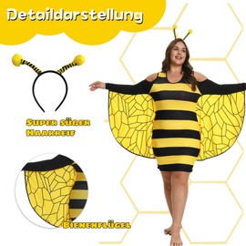 Seawhisper Bee Costume Women's Bee Costume Carnival for Adults Large Sizes Plus Size 46 48 50 52 54 56 58