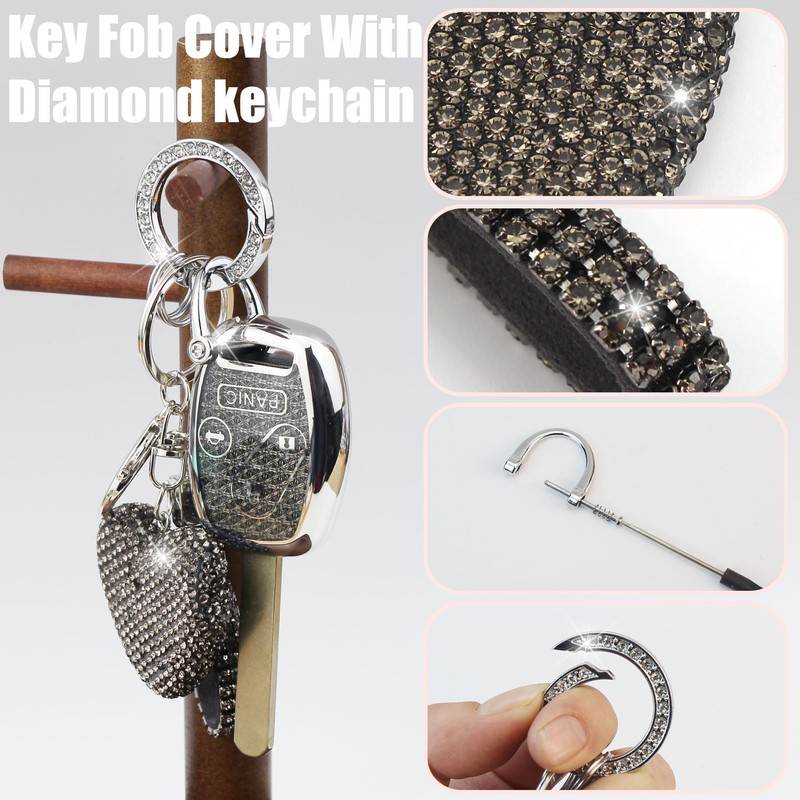 YIKECASE Key Fob Cover with Diamond Keychain Car Key Holder