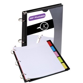 Tashkummy 2 Pcs Pivotable Refillable Notebook, Upgraded 1 Inch 3 Ring Notebook Binder, 100 College Ruled Paper, 5 Subject Notebook with Dividers and Folder Pockets, Tabs- Black