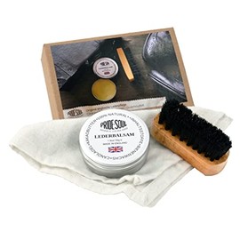 Pride and Soul 44040 Leather Care Set 3 Pieces Original English Leather Care Set with 55g Leather Balm from Beeswax, Brush and Cleaning / Polishing Cloth, 100% Natural