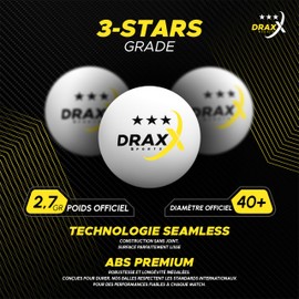 DRAXX Sports Ping Pong Balls, 3-Star Grade, 40+ Size, White Table Tennis Balls, Premium ABS Construction, Indoor & Outdoor, Competition & Leisure, Tournament Quality (24x PACK)