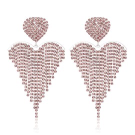 BriLove Wedding Earrings for Brides, Tassel Rhinestone Heart Dangling for Women,Fashion Long Chandelier Crystal Dangle Drop Earring for Party Prom Purple Silver-Tone