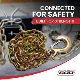 Motor God Heavy-Duty Grade 70 Tow Chain with Forged Steel Slip Hook – Zinc-Plated, Corrosion-Resistant Towing Chain (16000 lbs)