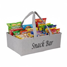 Xbopetda Snack Organizer for Countertop, Fabric Snack Organizer with Handle, 6 Compartment Snack Tray Snack Basket Container, Foldable Picnic Basket, Kitchen Pantry Organizer and Storage-Khaki Stripe