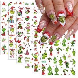 6 Sheets Christmas Nail Art Stickers 3D Christmas Nail Decals Xmas Tree Snowflake Nail Art Designs Winter Nail Stickers Cute Green-Haired Monster Christma Nail Decoration Supplies for Women Girls DIY