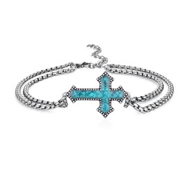 qielizhu Turquoise Cross Bracelet for Men 925 Sterling Silver Cross Turquoise Bracelet Cross Jewelry Gifts for Men