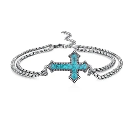 qielizhu Turquoise Cross Bracelet for Men 925 Sterling Silver Cross Turquoise Bracelet Cross Jewelry Gifts for Men