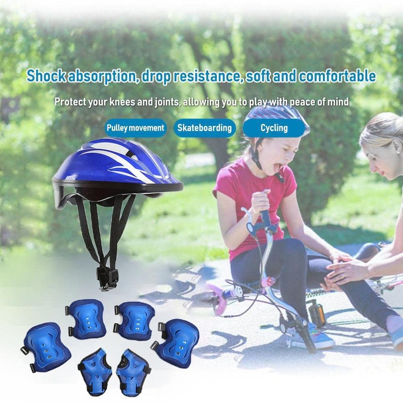 7pcs Kids Helmet Set Knee Pads Elbow Pads Wrist Guards