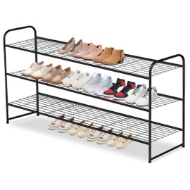 AOODA Long 3 Tier Metal Shoe Rack for Closet Wide Stackable Shoe Storage Organizer for Entryway, Bedroom, Floor, 24-Pairs Men Sneakers Shoe Shelf with Wire Grid, Black