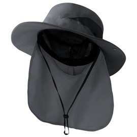 PFFY Sun Bucket Hats for Men Women 3” Wide Brim UPF 50+ Fishing & Beach Hat with Neck Flap DeepGray