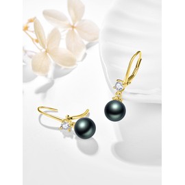 Dreamboat Black Pearl Dangle Leverback Earrings for Women 925 Sterling Silver Gold Plated Pearls Drop Earring Black Pearl Jewelry Gifts