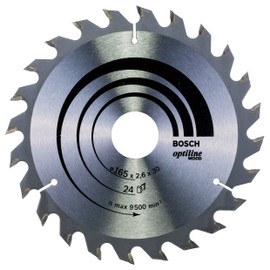 Bosch 2608640602 Optiline Wood Circular Hand Saw Blade, 165mm x 2.6mm x 30mm, 24 Teeth, Grey