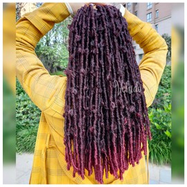 VCHIDO 8 Packs Butterfly Locs Crochet Hair 18 Inch Burgundy Red Long Pre Looped Distressed Butterfly Faux Locs Crochet Hair Soft Faux Locs Crochet Braids (Burgundy Red, 18Inch)